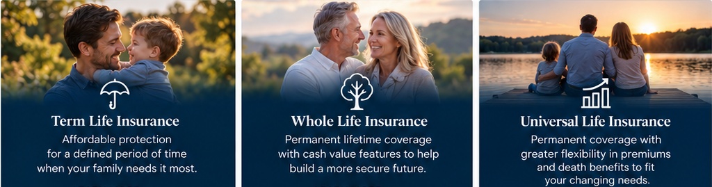 Term Life Insurance, Whole Life Insurance, and Universal Life Insurance